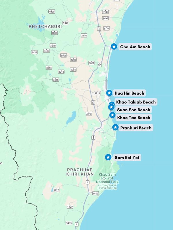 Carte de la plage de Hua Hin