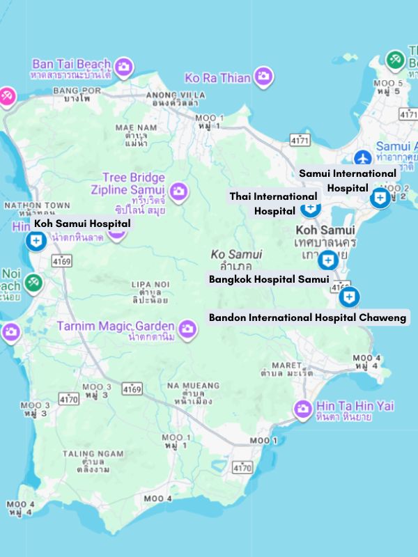 Carte des hôpitaux de Koh Samui