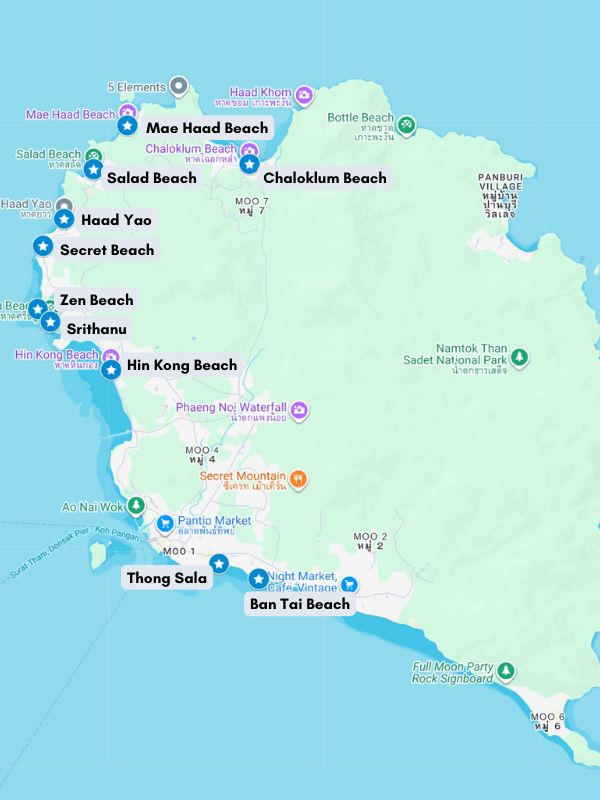 Koh Phangan Beach Map