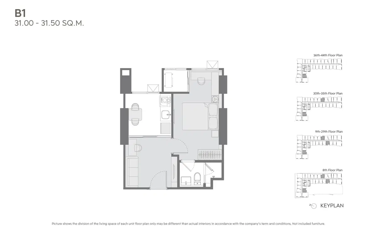 Life Sukhumvit – Rama 4 - 1BR - Type M (B1)