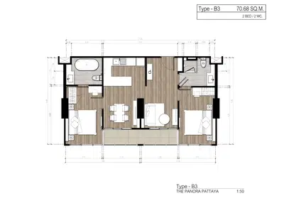The Panora Pattaya- 2BR Sea View High-Zone - Type B6 Combine