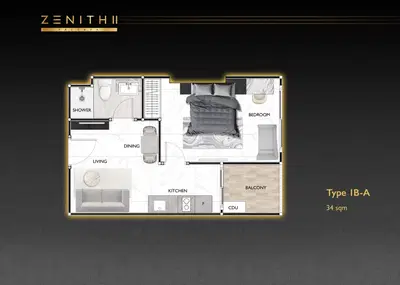 Zenith II Pattaya - 1BR - Typr A (City View)