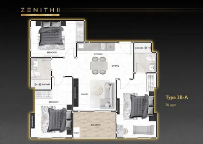 Zenith II Pattaya - 3BR - Type A (City View)